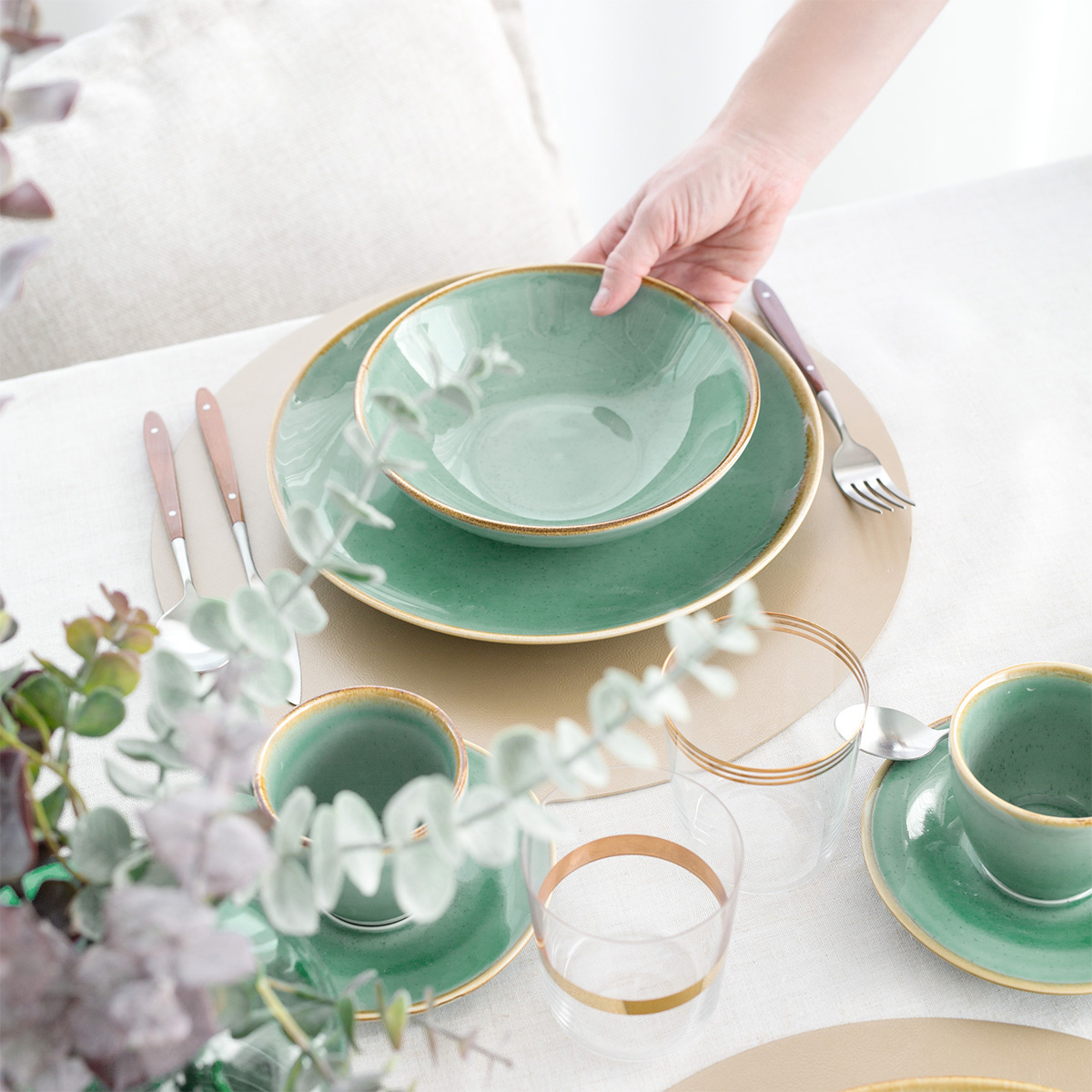 Porcelánový set 30 ks - Sand tyrkysový – Gaya