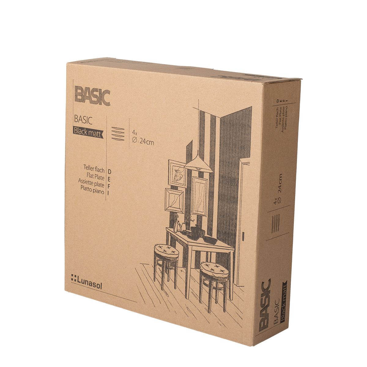 Tanier plytký 24 cm 4 ks - Basic čierny matný