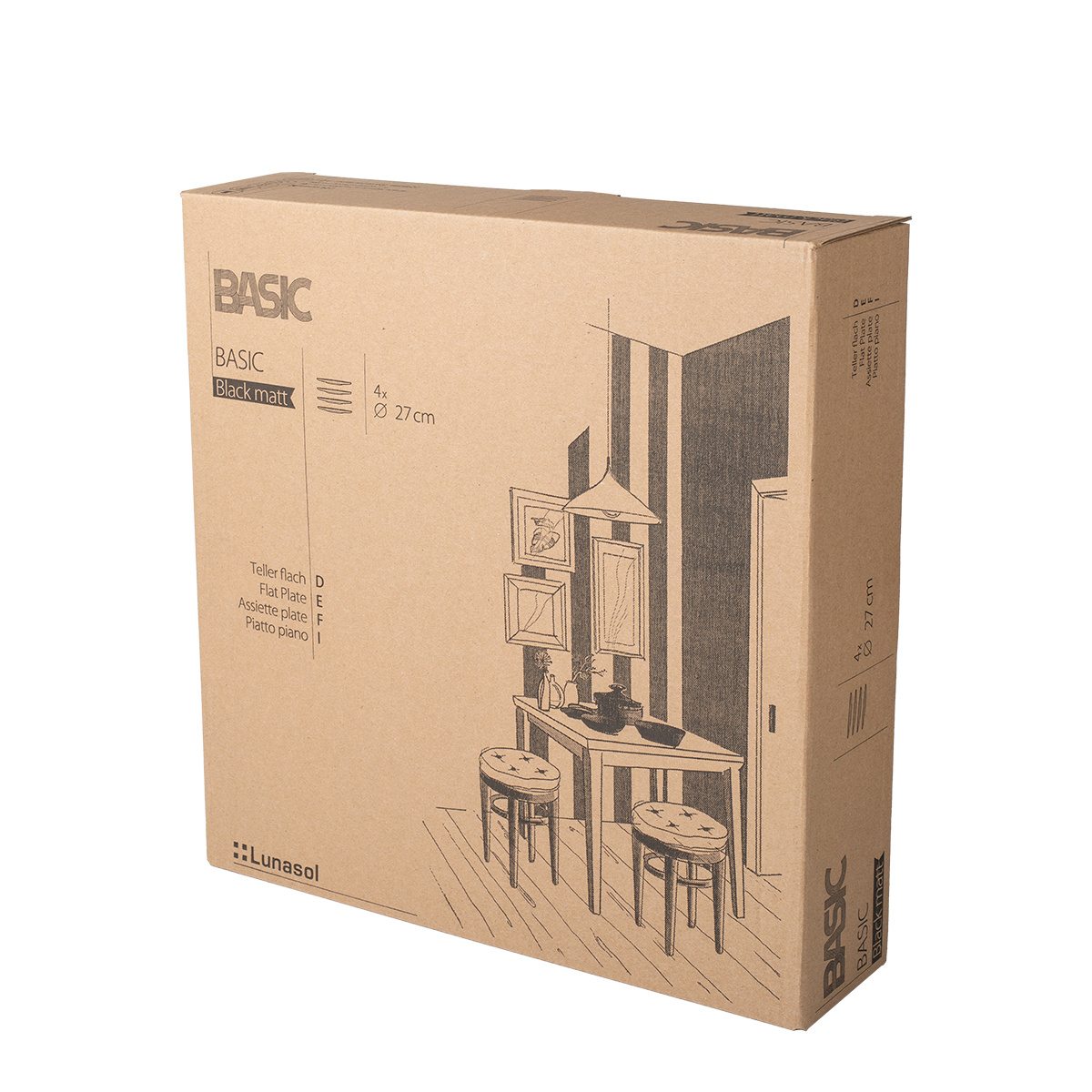 Tanier plytký 27 cm 4 ks - Basic čierny matný