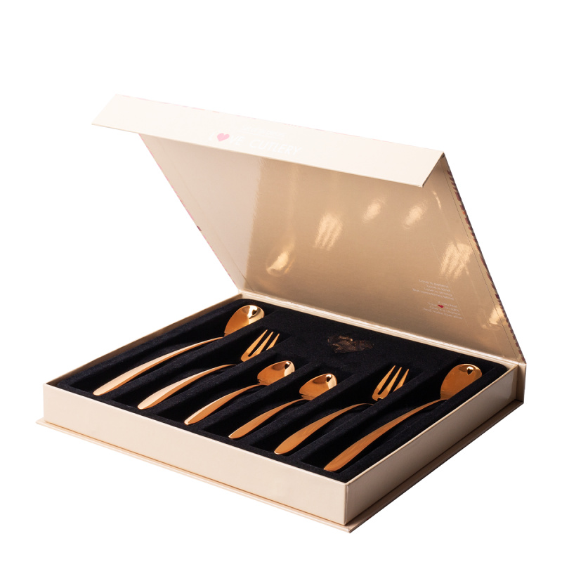 Darčekový set so srdiečkom 6 ks ružovo-zlatý — Love Cutlery
