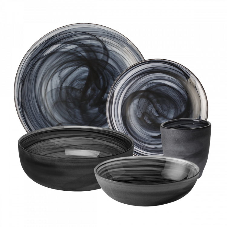 Sklenený set čierny pieskovaný 25 ks - Elements Glass