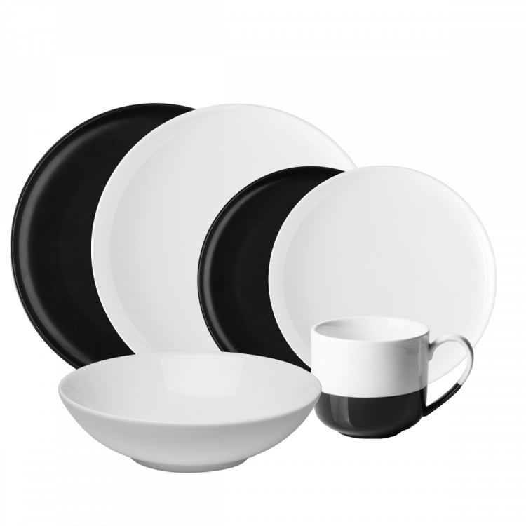 Porcelánový set čierny / biely 8 ks - Flow