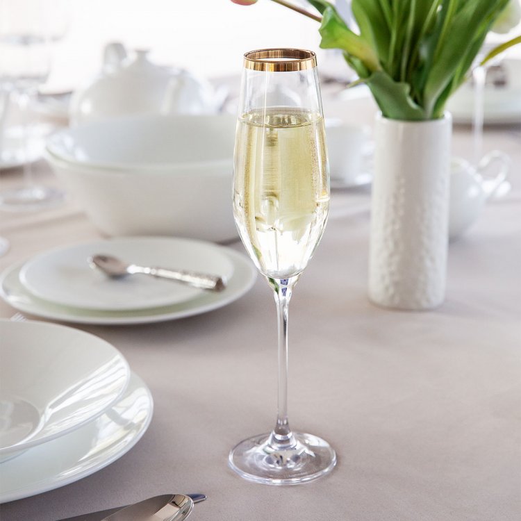 Pohár na šampanské s pozláteným okrajom 210 ml - Premium Glas Crystal