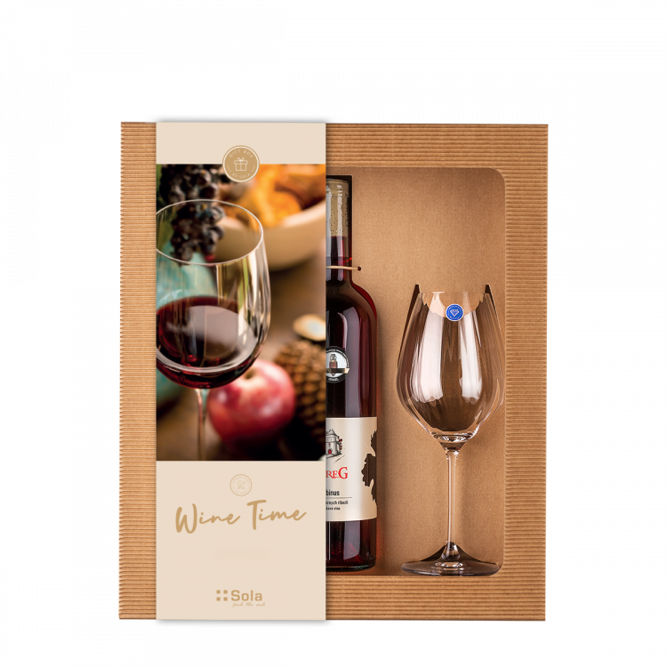 Darčekový set – víno Rubinus 0,75 l Pereg + 2 ks poháre Optima Glas Lunasol